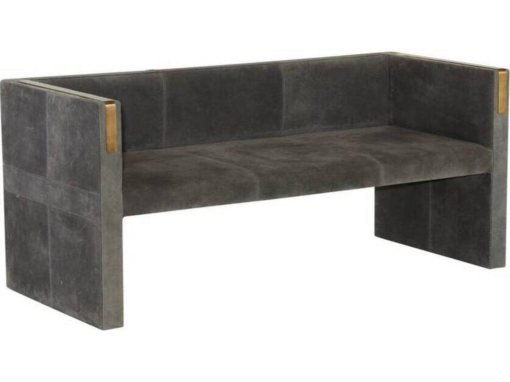 Donovan Slate Grey Antique Brass Suede Upholstered Sofa