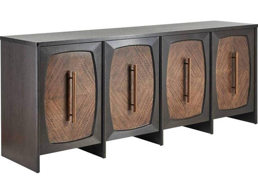 Arteriors Elmore 81-Inch Credenza with Brindle Eucalyptus Veneer and Antique Brass Hardware
