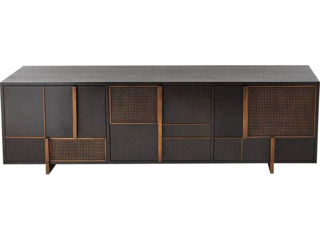 Demi Credenza Ebony Walnut Veneer and Antique Brass