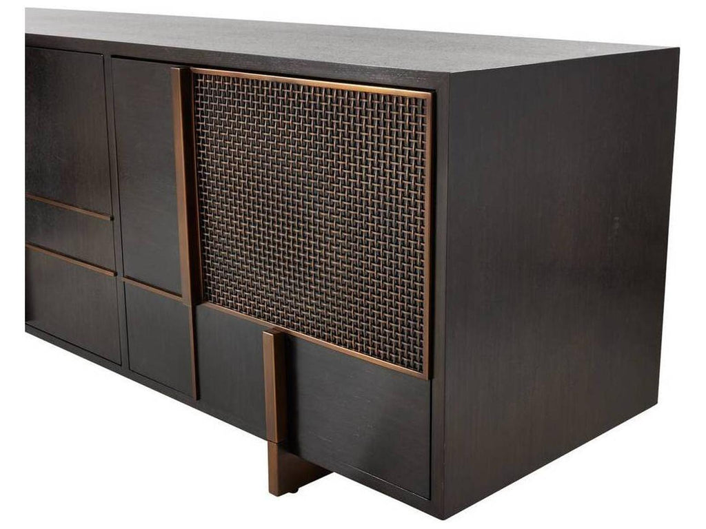 Demi Credenza Ebony Walnut Veneer and Antique Brass