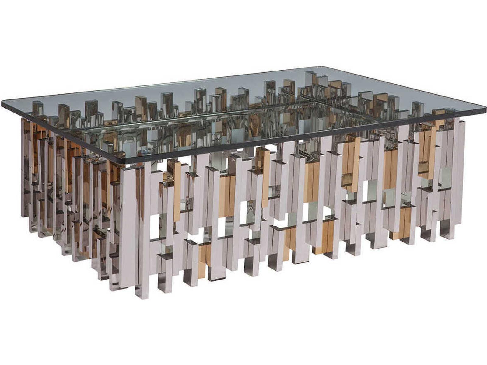 Signature Designs Cityscape Rectangular Glass Coffee Table in Warm Brass