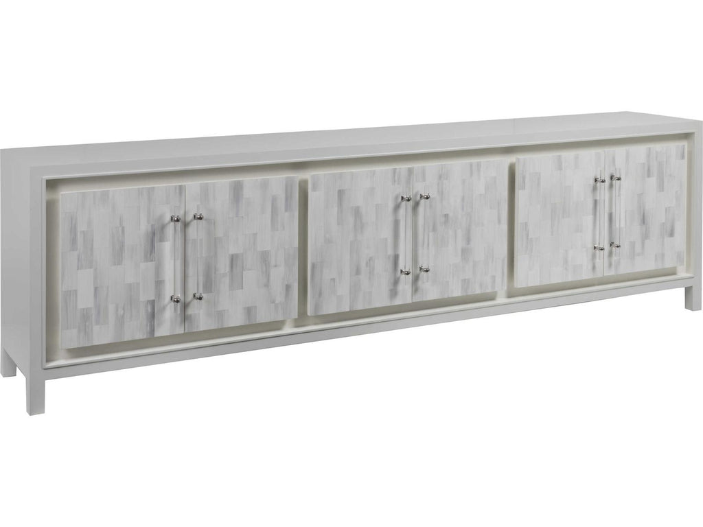 Home Elation White Long Media Console with Faux Horn Resin and Nickel Clasps