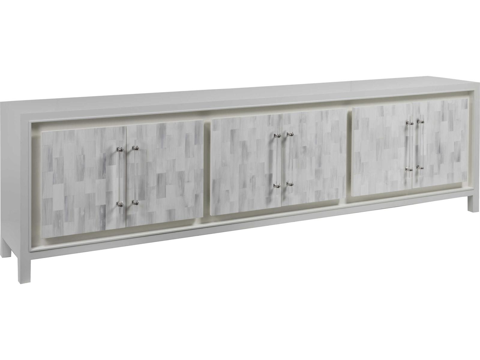 Home Elation White Long Media Console with Faux Horn Resin and Nickel Clasps