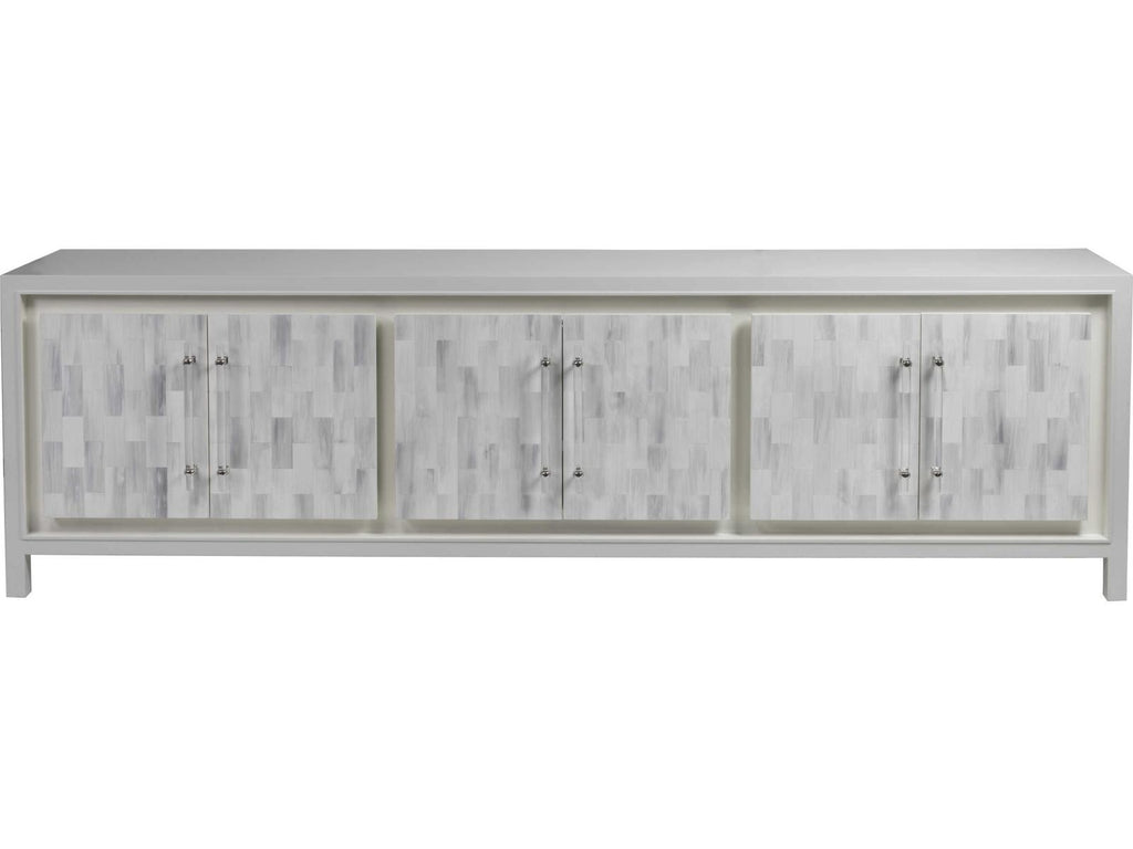 Home Elation White Long Media Console with Faux Horn Resin and Nickel Clasps