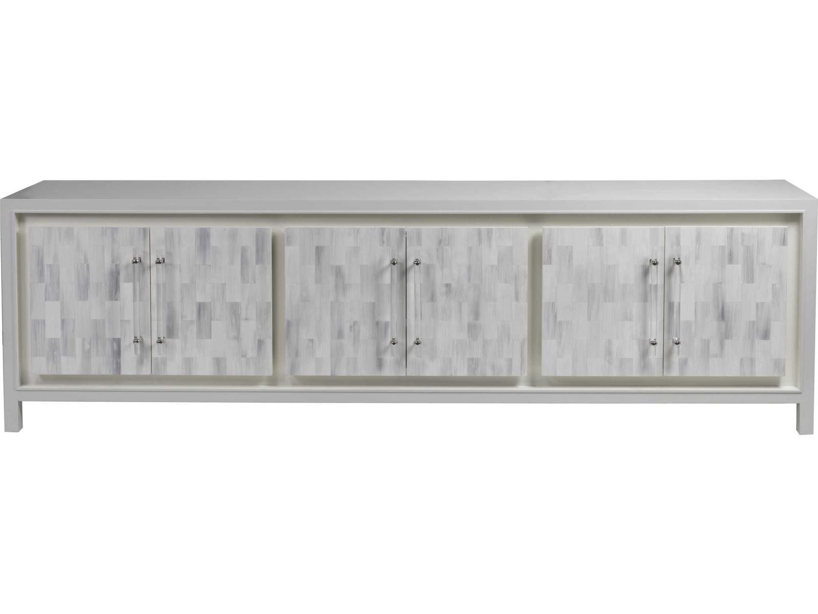 Home Elation White Long Media Console with Faux Horn Resin and Nickel Clasps