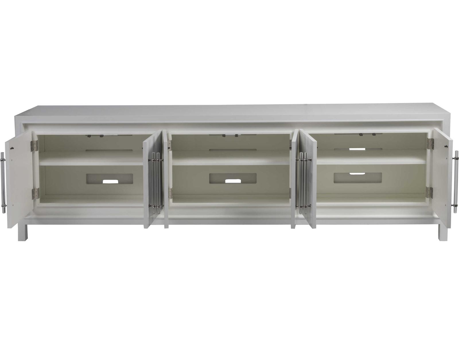 Home Elation White Long Media Console with Faux Horn Resin and Nickel Clasps