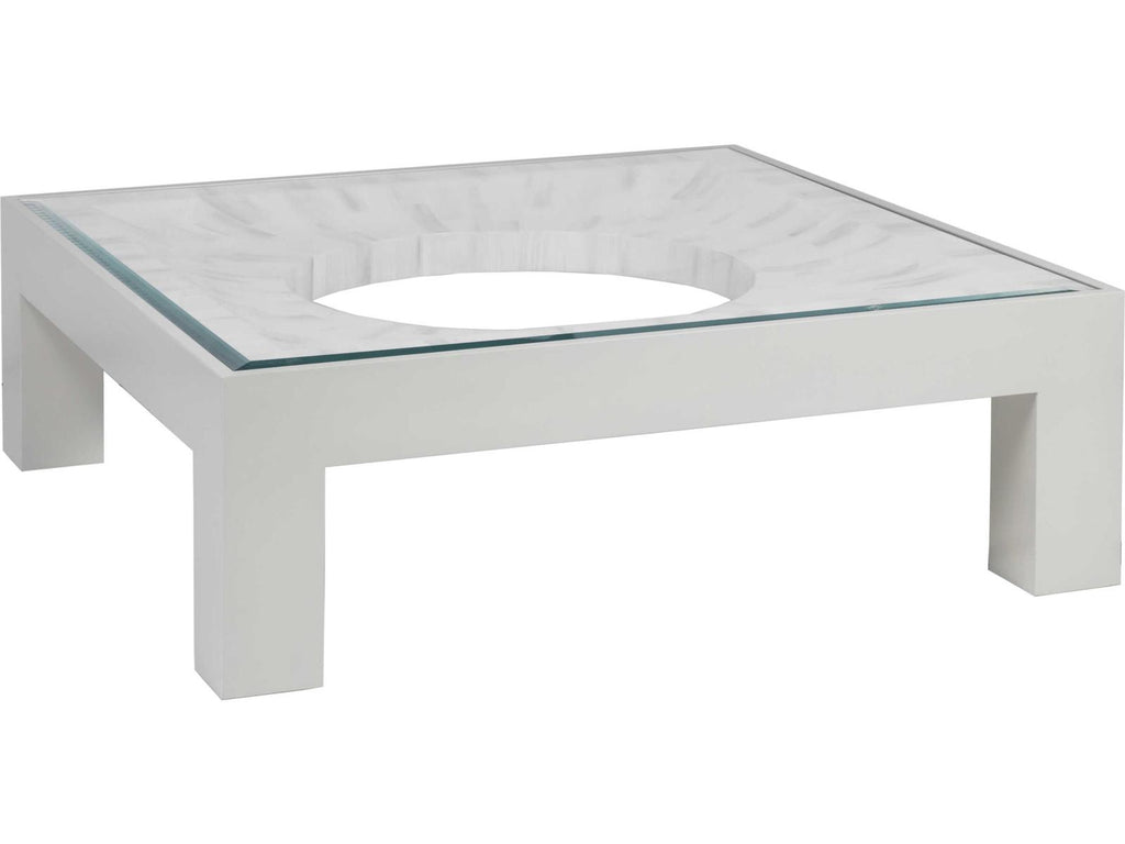 Home Elation Square Coffee Table with Glass Top in White Bone