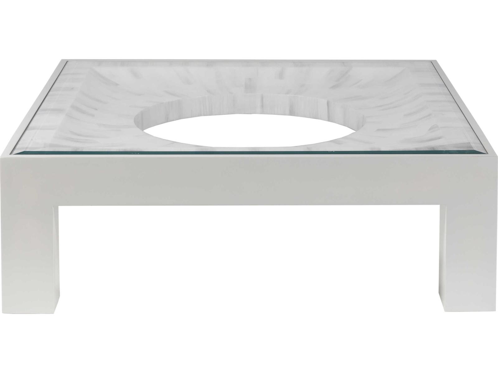 Home Elation Square Coffee Table with Glass Top in White Bone