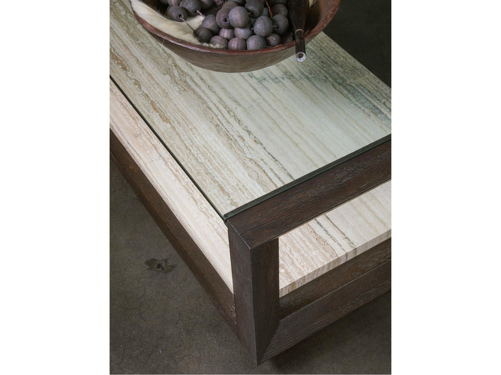 Home Venerato Rectangular Coffee Table Mocha Brown Wood and Travertine