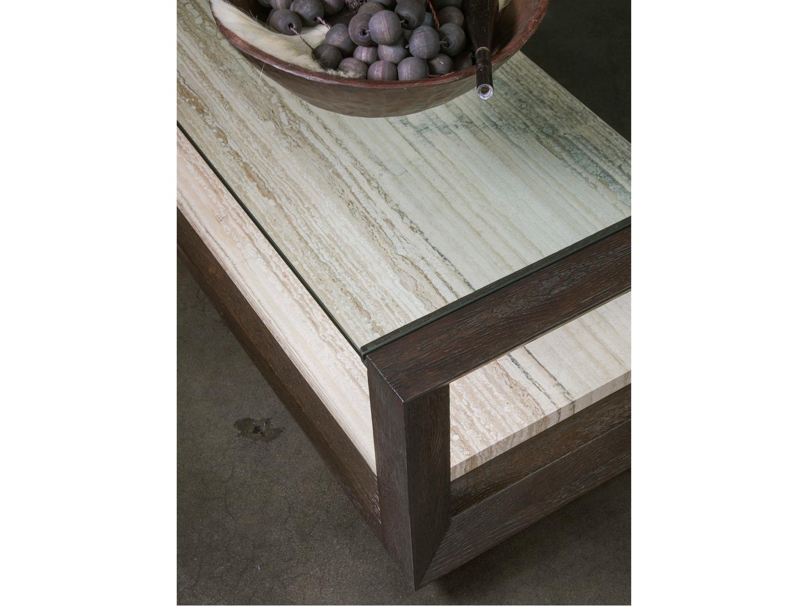 Home Venerato Rectangular Coffee Table Mocha Brown Wood and Travertine