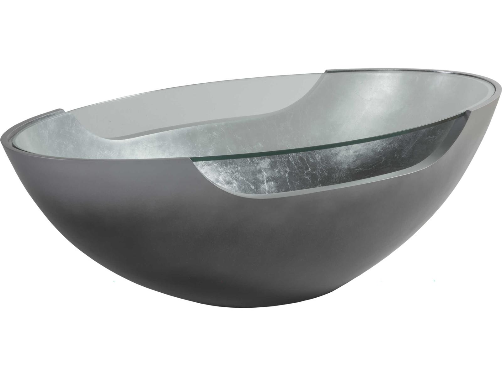 Home Circa Oval Cocktail Table in Silver Gray Metal and Tempered Glass