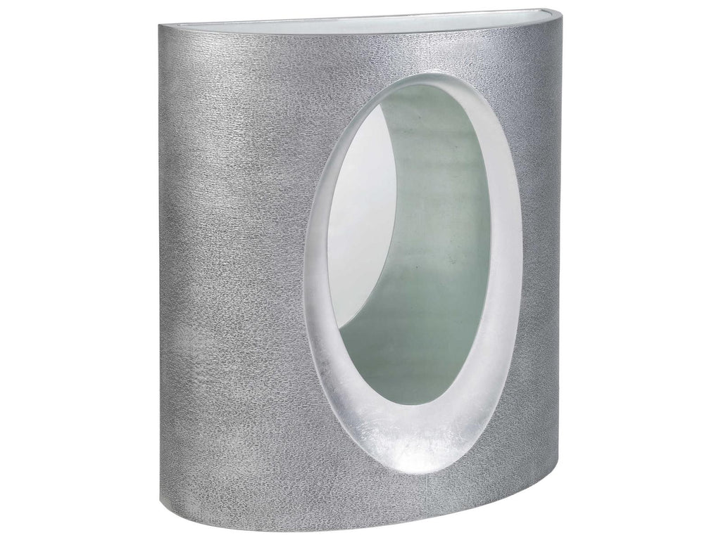 Signature Designs Circa Demilune Glass Textured Gray Silver Leaf Console Table
