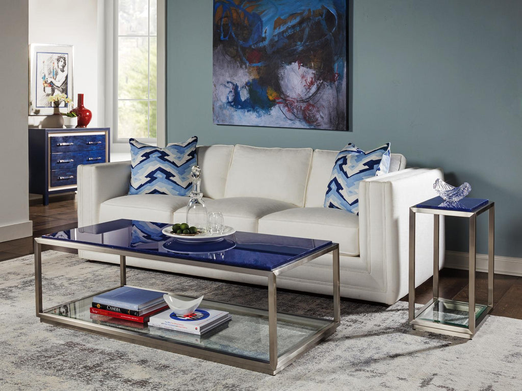 Home Ultramarine Rectangular Coffee Table in Blue Glass and Brushed Stainless