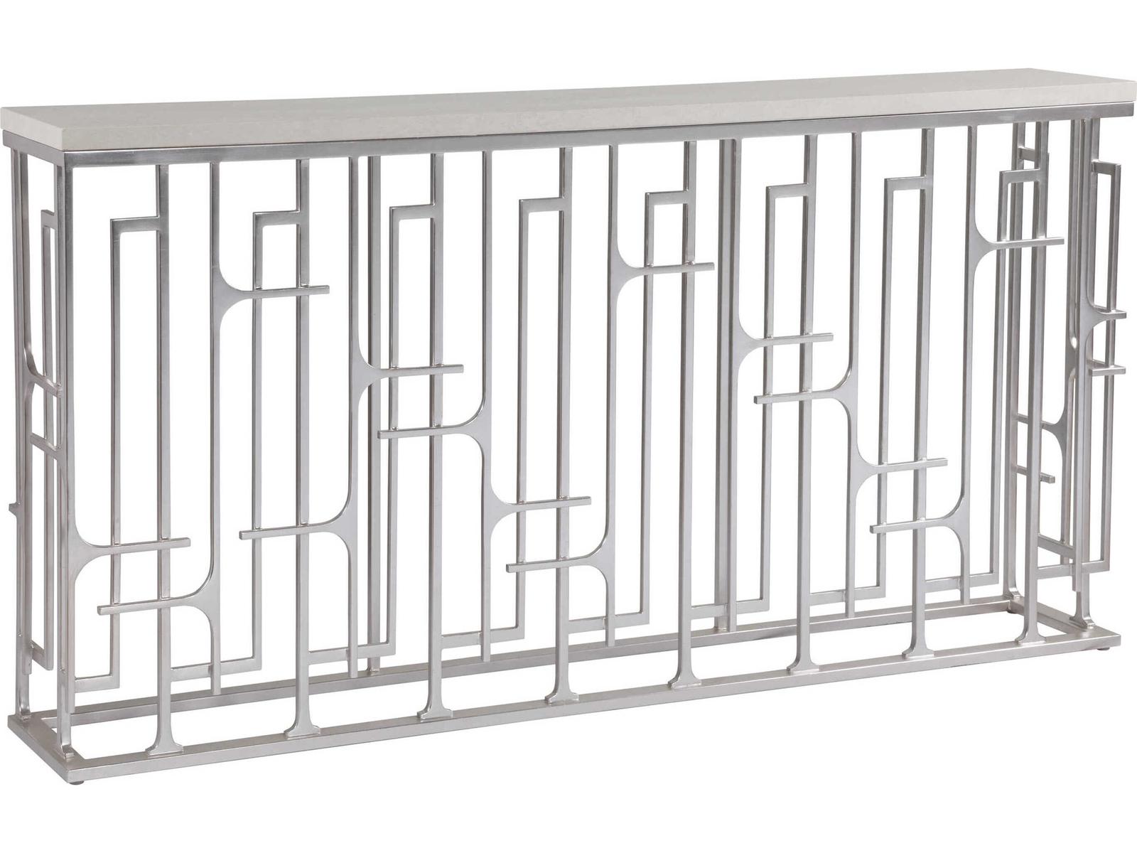 Home Mar Monte Grate Rectangular Marble Console Table with Warm Silver Leaf
