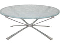 Signature Designs Snowscape Round Glass Coffee Table with Polished Stainless Steel Base