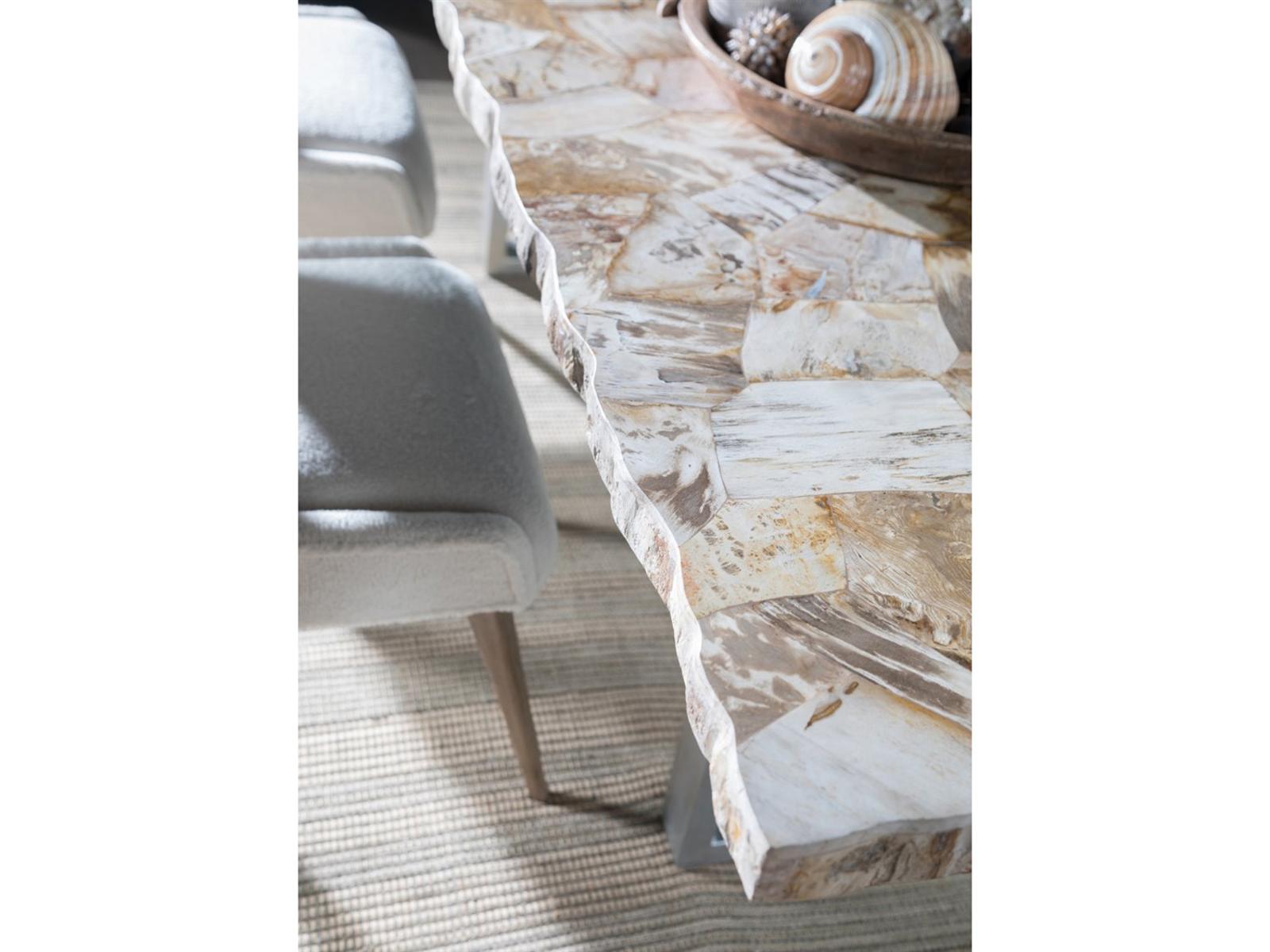 Home Mar Monte Caldera Rectangular Dining Table in Silver with Petrified Wood Top