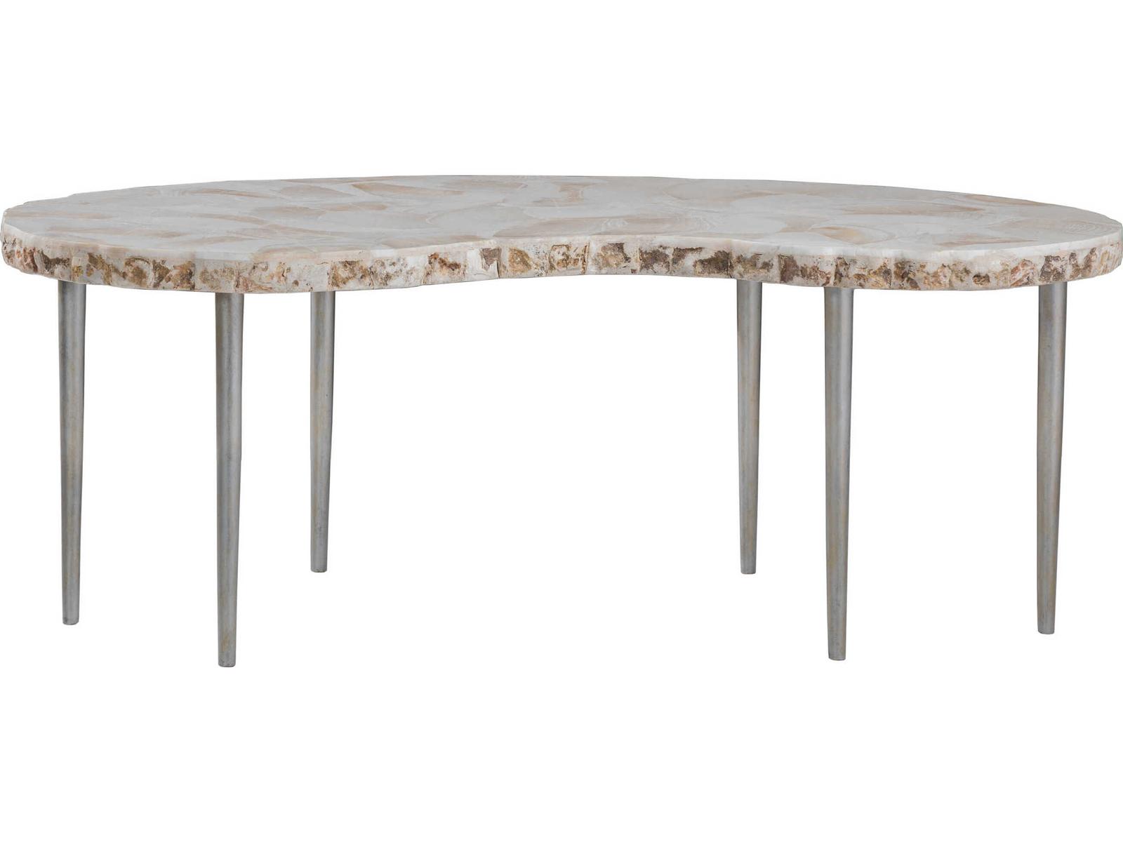 Home Seamount Kidney Coffee Table Fossilized Shell and Silver Iron