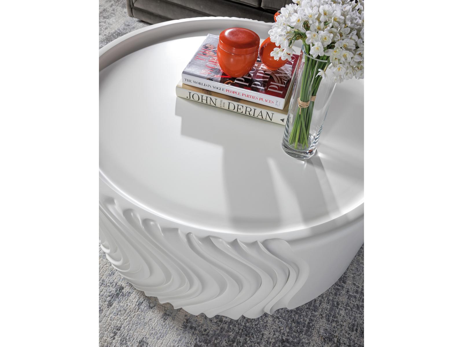 Home Volante Round Resin Drum Coffee Table in Ivory