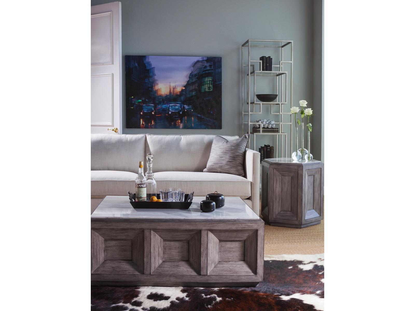 Dictum Rectangular Stone Silver White Gray Cocktail Table