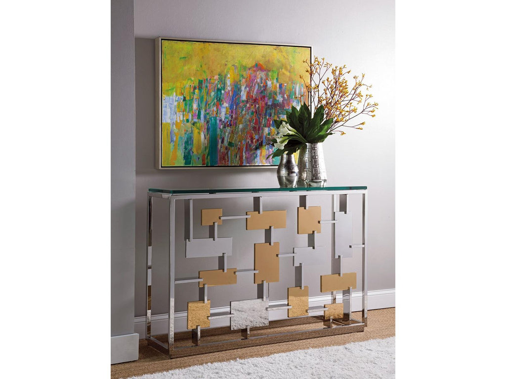 Cityscape Rectangular Glass Warm Polished Console Table