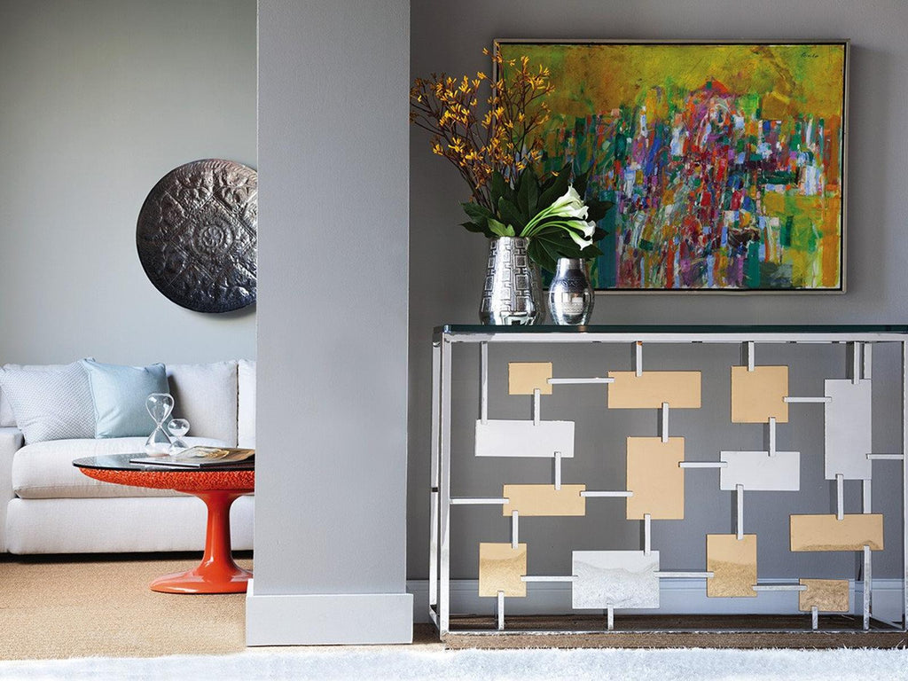 Cityscape Rectangular Glass Warm Polished Console Table
