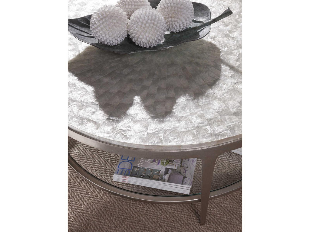 Home Gravitas Round Coffee Table with Capiz Shell Top and Champagne Foil