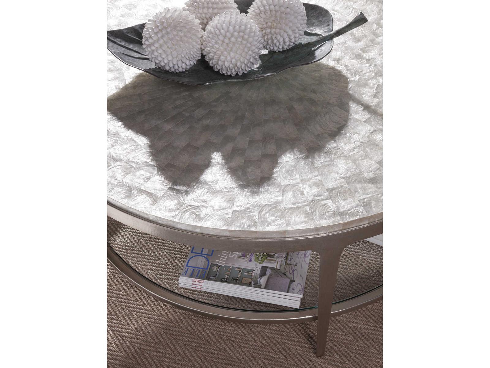 Home Gravitas Round Coffee Table with Capiz Shell Top and Champagne Foil