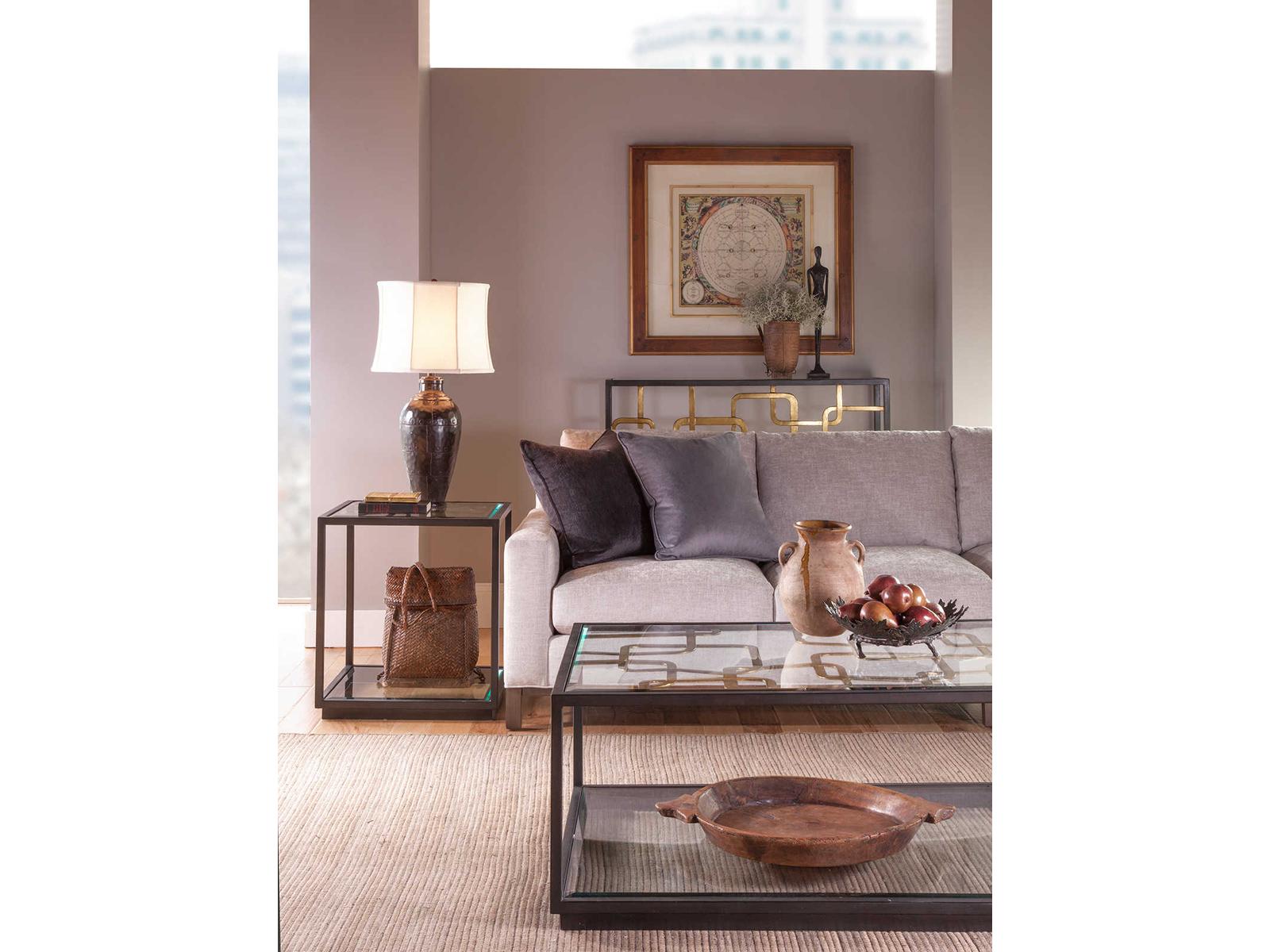 Home Moxie Rectangular Cocktail Coffee Table in Black and Gold Metal and Glass