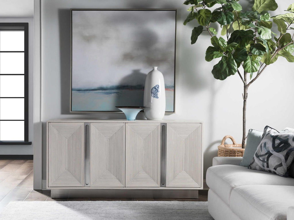 Home Gradient Media Console Buffet in White Grey Oak
