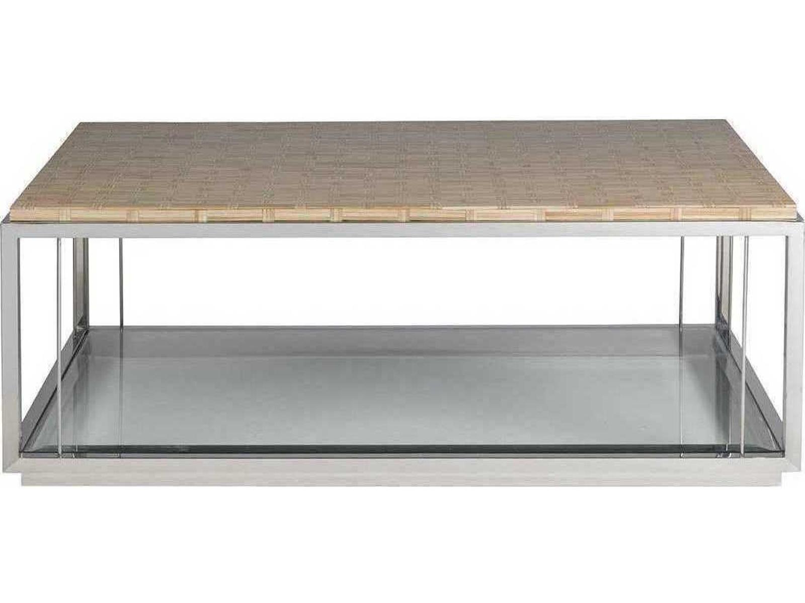 Home Thatch Rectangular Coffee Table in Rattan and Polished Stainless Steel