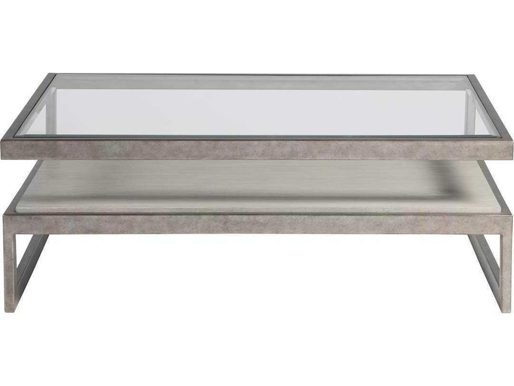 Home Soiree Rectangular Cocktail Table with Glass Top and Silver Leaf Finish