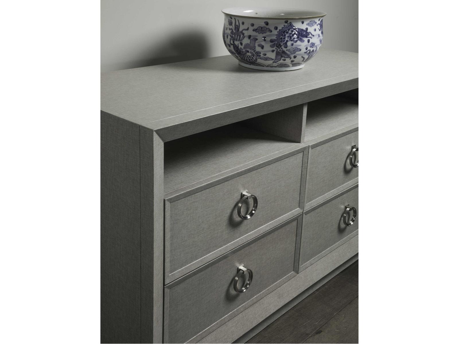 Home Zeitgeist Media Console TV Stand in Lacquered Linen and Wood