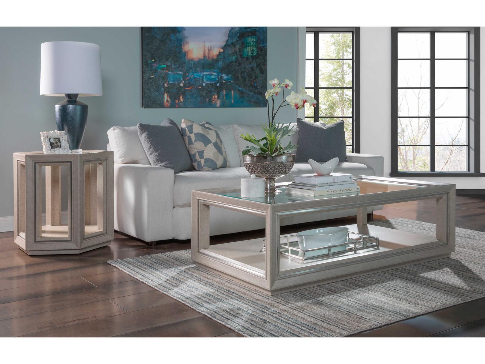 Home Zeitgeist Rectangle Coffee Table in Linen White with Glass Top