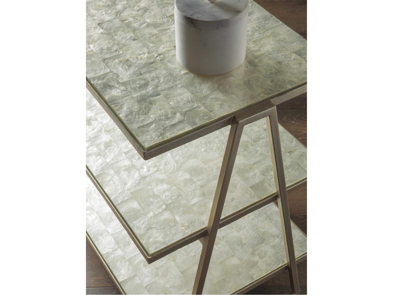 Home Cumulus Capiz Triangular 3-Tier Side Table in Champagne Foil