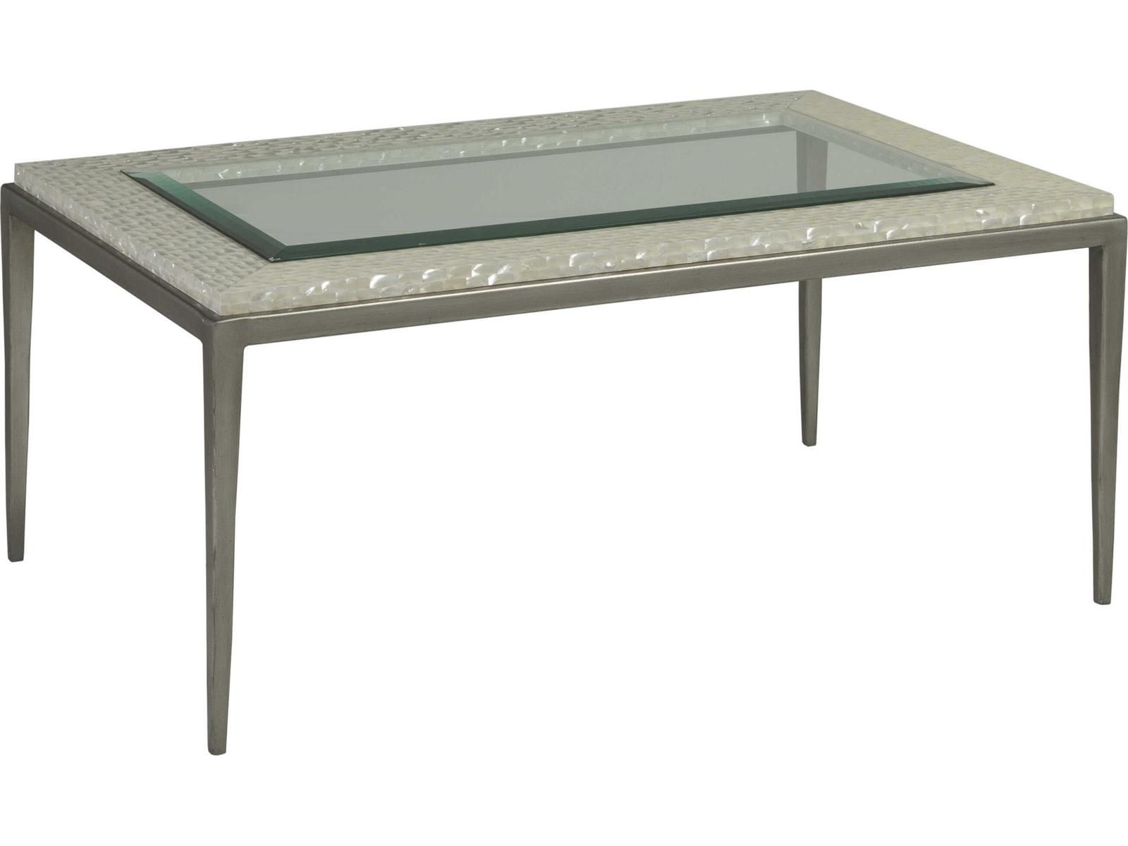 Home Brilliante Small Rectangle Cocktail Table in Silver Iron and Shell