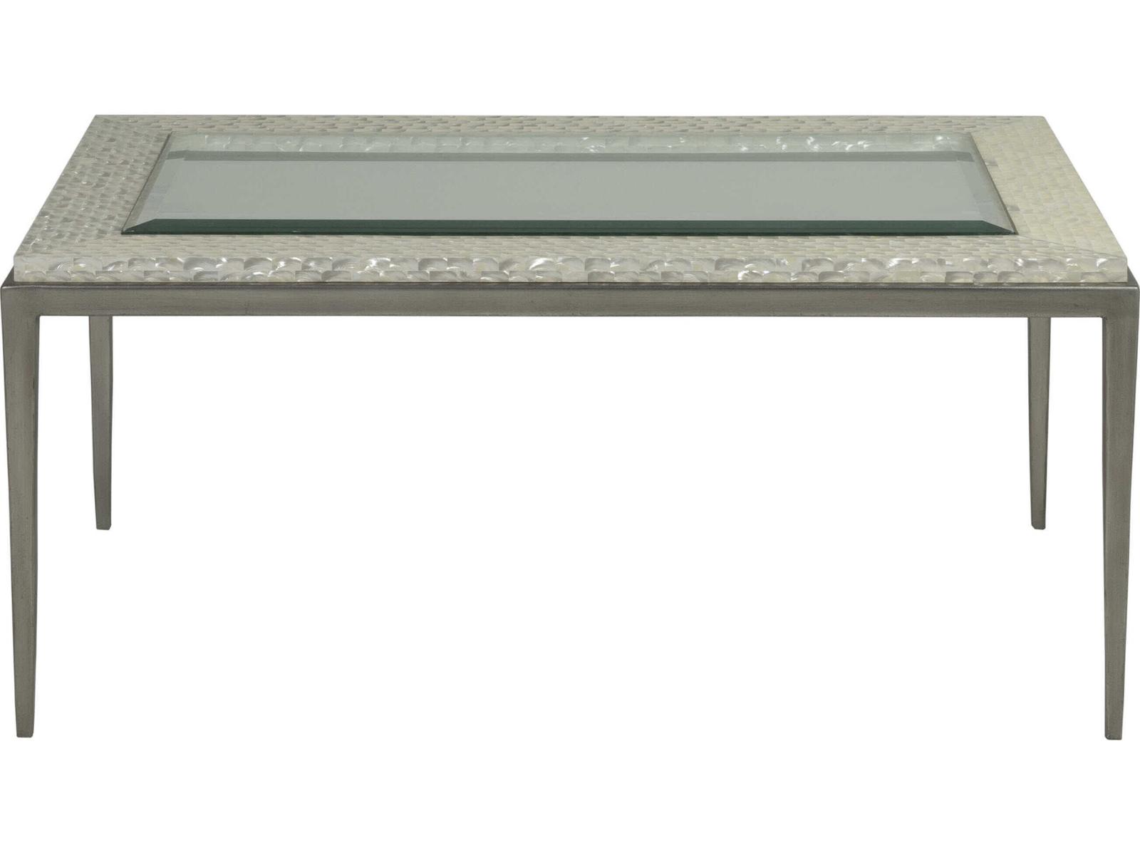 Home Brilliante Small Rectangle Cocktail Table in Silver Iron and Shell
