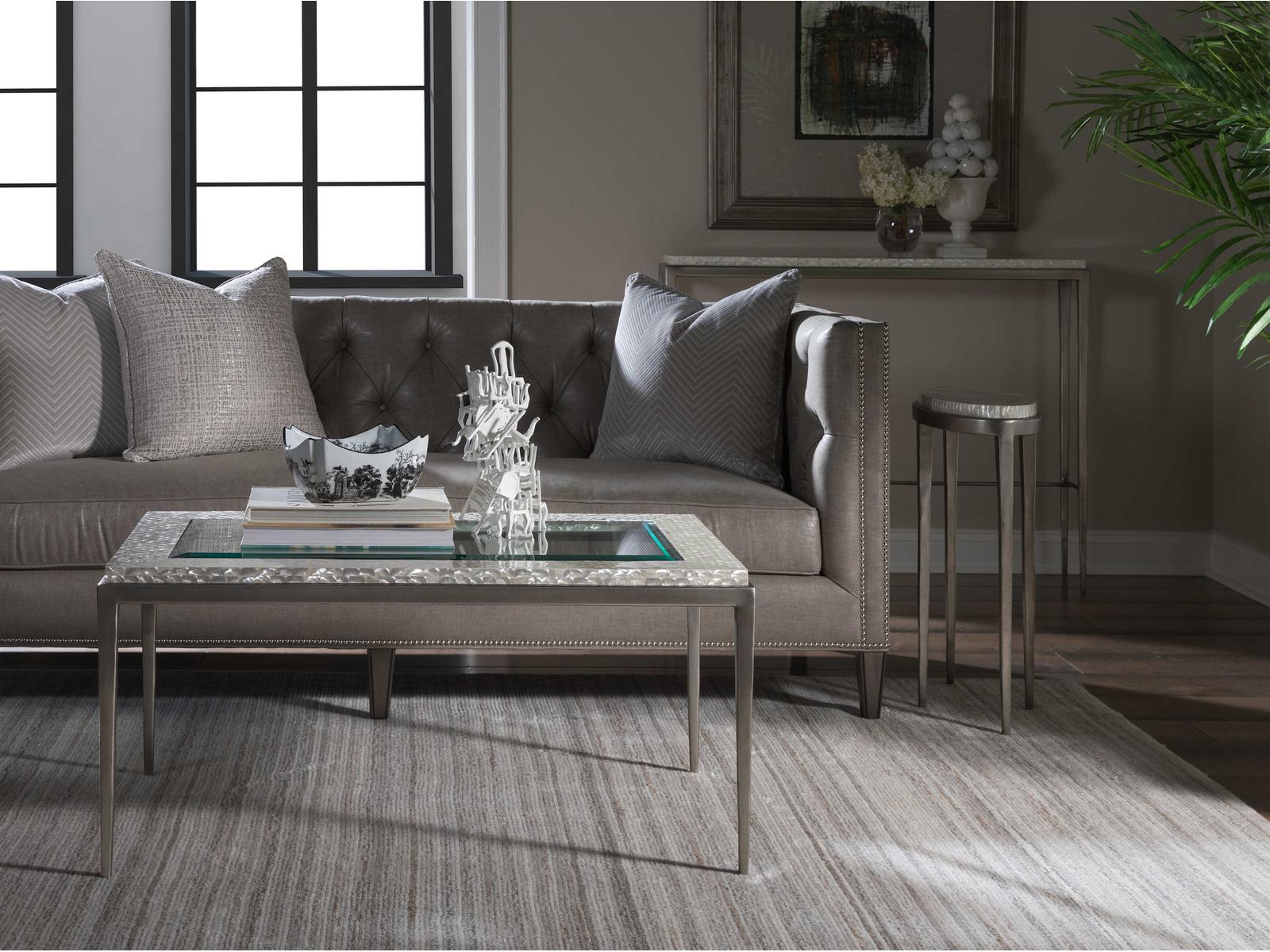 Home Brilliante Small Rectangle Cocktail Table in Silver Iron and Shell