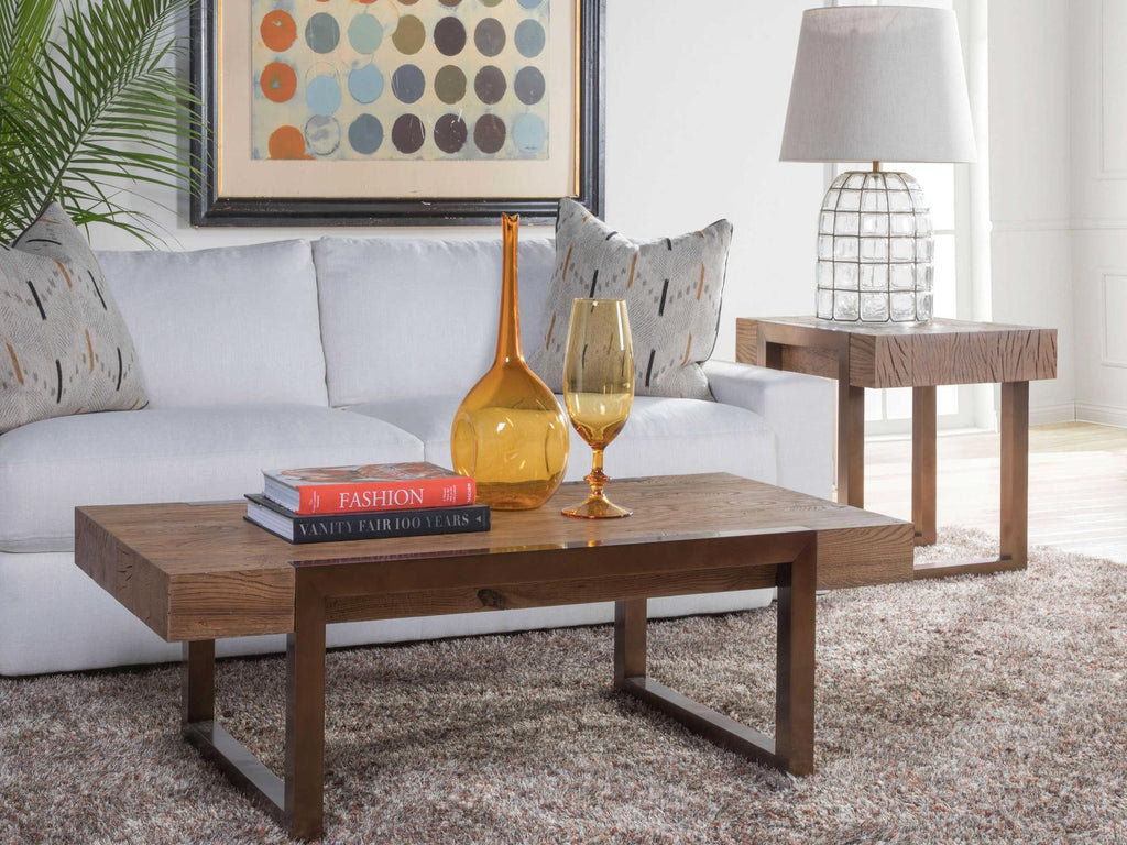 Home Canto Rectangular Coffee Table Honey Oak and Bronze Metal
