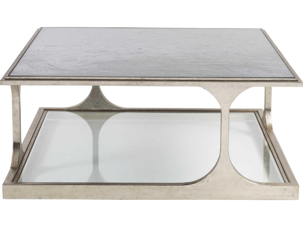 Home Bond Street Square Coffee Table in Textured Champagne Iron and Art Glass