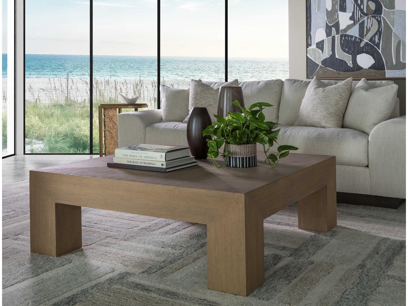 Home Simpatico Square Coffee Table in Wire Brushed White Oak Finish