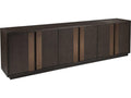 Andare 99-Inch Media Console TV Stand in Wire Brushed Brown Wood and Brass