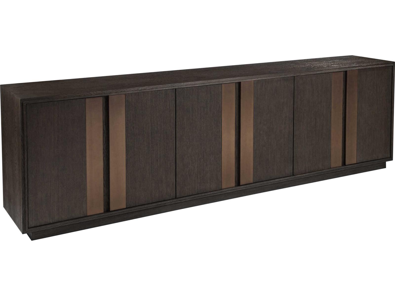Andare 99-Inch Media Console TV Stand in Wire Brushed Brown Wood and Brass