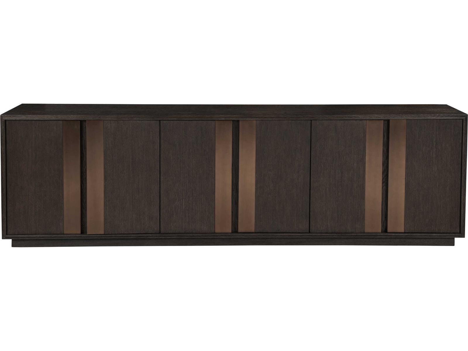 Andare 99-Inch Media Console TV Stand in Wire Brushed Brown Wood and Brass