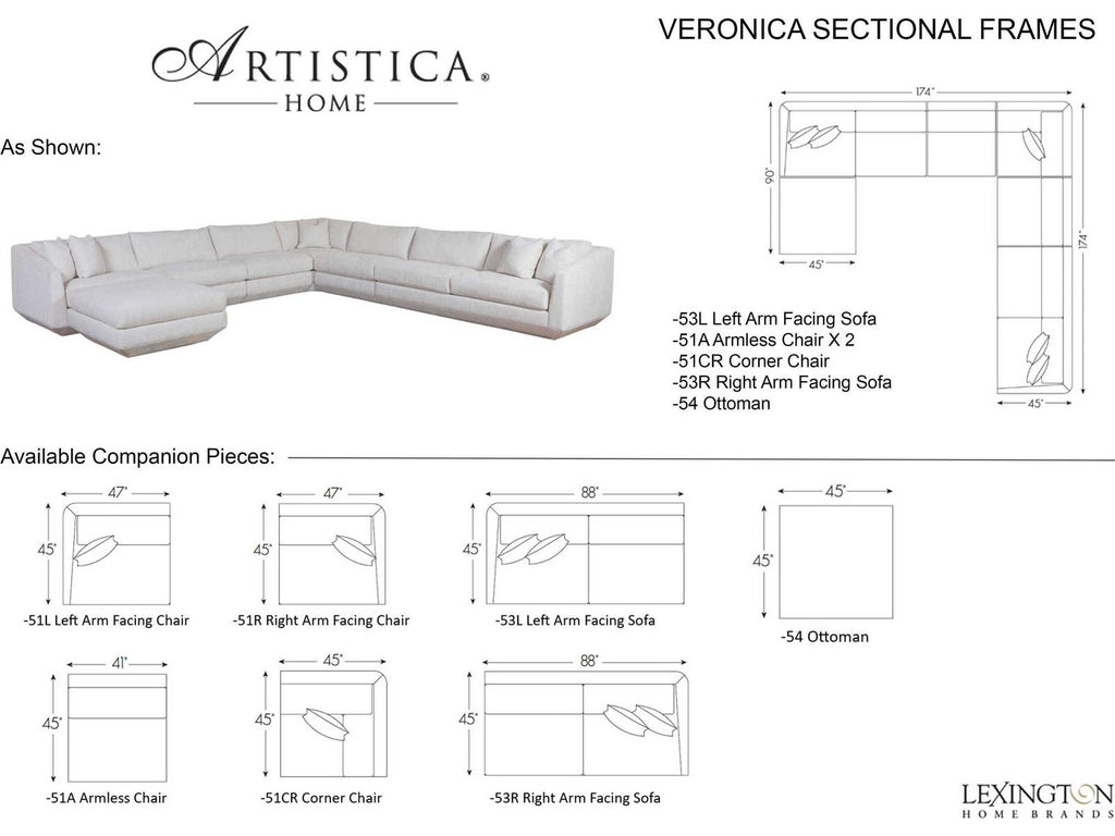 Home Veronica 6-Piece Modular Fabric Sectional Sofa with Floating Ottoman