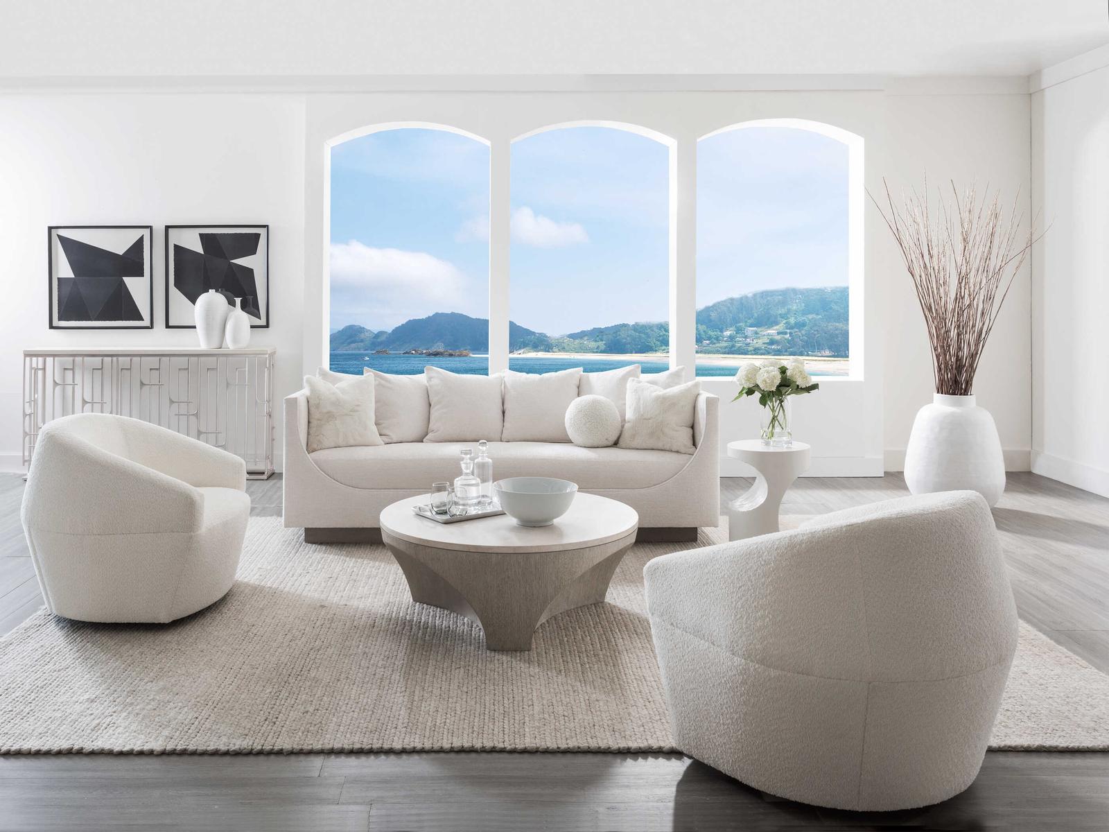 Home Claudette 3-Seat Bench Seat Sofa in White Upholstered Fabric