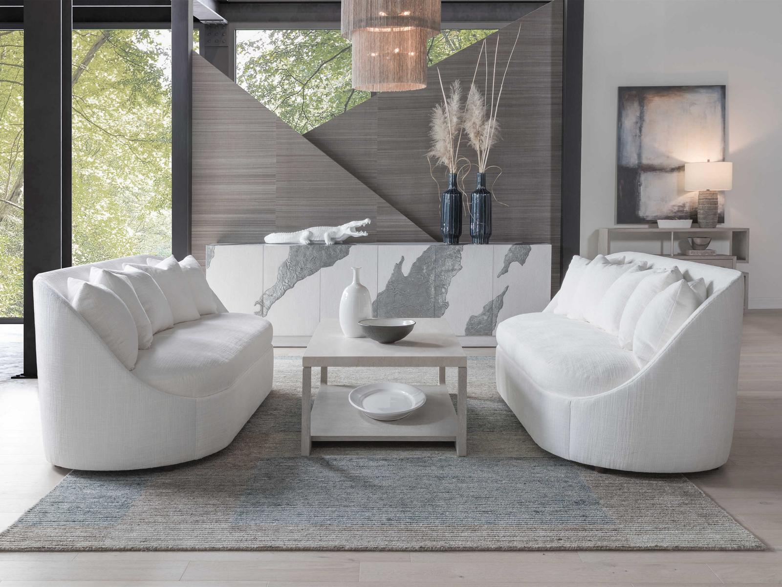 Genevieve 3-Seat Bench Seat Sofa in Ivory with Throw Pillows