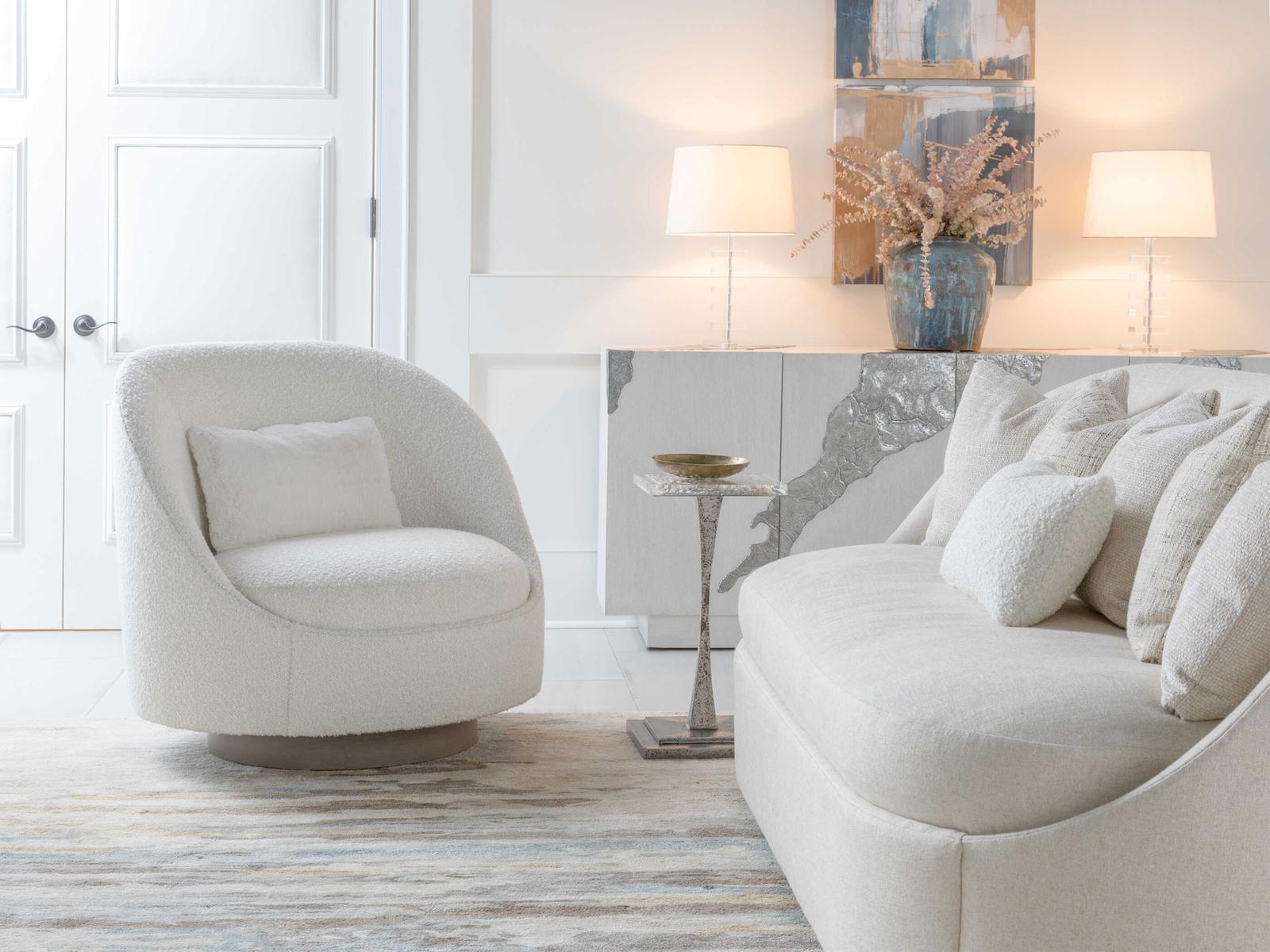 Genevieve 3-Seat Bench Seat Sofa in Ivory with Throw Pillows