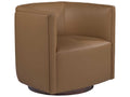 Home Ingrid Leather Swivel Accent Chair in Brown with Wood Base