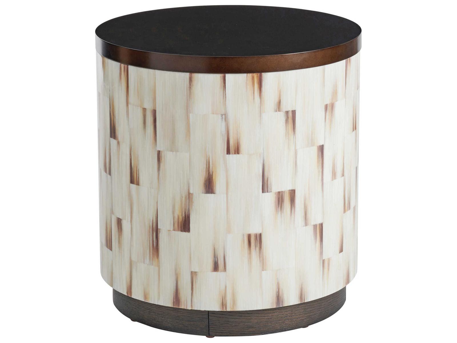 Park City Crescent Commode Round End Table with Faux Horn and Burnished Bronze