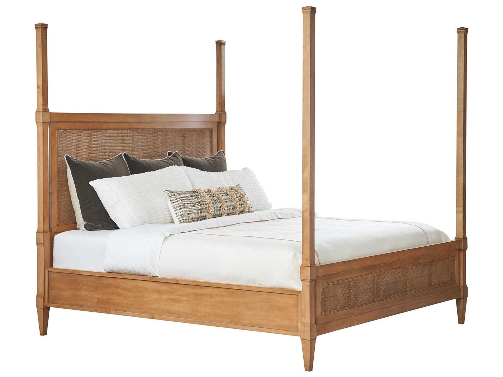 Laguna Strand King Poster Bed in Nutmeg Brown and Cane